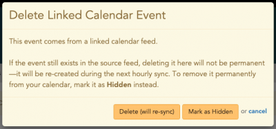 Delete Linked Calendar event notice