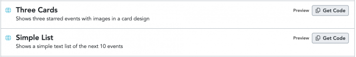 Example of Global Widgets appearing without being ediable but still with preview and Get Code links