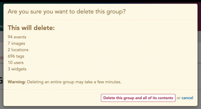 Verbose warning before you delete a LW group